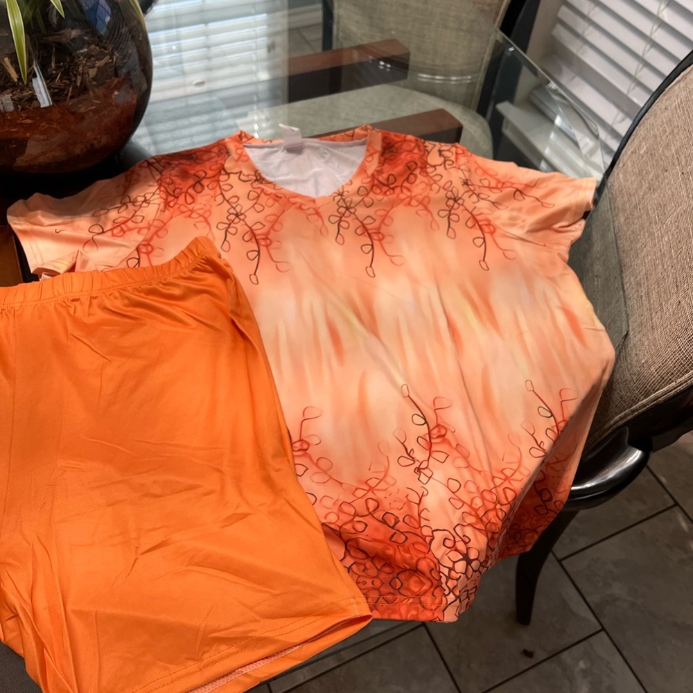 Orange and Red Swirl Top and Shorts Set
